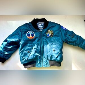 Kids Teal Bomber Jacket with Patches